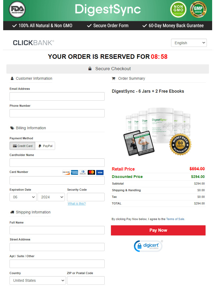 DigestSync order page